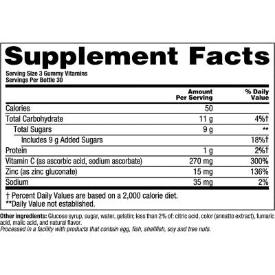 Vitafusion Power Zinc Adult Gummies, Immune Support Dietary Supplement 90 ct