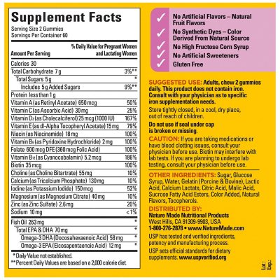 Nature Made Prenatal Folic Acid + DHA + Choline 120 gomitas