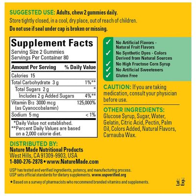 Nature Made B12 Extra Strength 3000mcg 160 gomitas sabor cereza