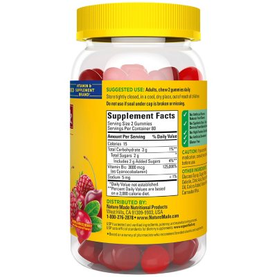 Nature Made B12 Extra Strength 3000mcg 160 gomitas sabor cereza