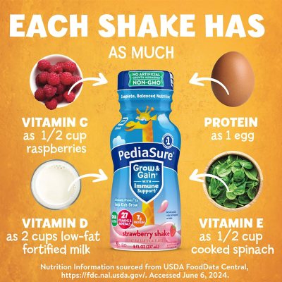 PediaSure Grow and Gain Nutrition Shake for Kids, Strawberry 8 fl oz 24 pk