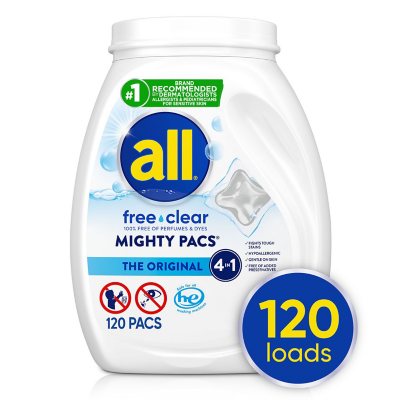 all free clear MIGHTY PACS Laundry Detergent Pacs, 120 lavadas