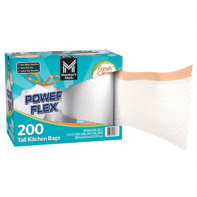 Member's Mark Power Flex 13-Gallon Tall Kitchen Trash Bags, Fresh Scent, 200 ct.