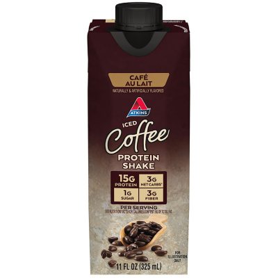 Atkins 15g Iced Coffee Protein Shake, Café Au Lait 11 fl oz 15 pk