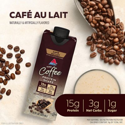 Atkins 15g Iced Coffee Protein Shake, Café Au Lait 11 fl oz 15 pk