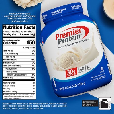 Premier Protein 30g High Protein Powder, Vanilla Milkshake 1370 g