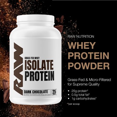 RAW 25g Grass Fed Whey Isolate Protein Powder, Dark Chocolate 890 G