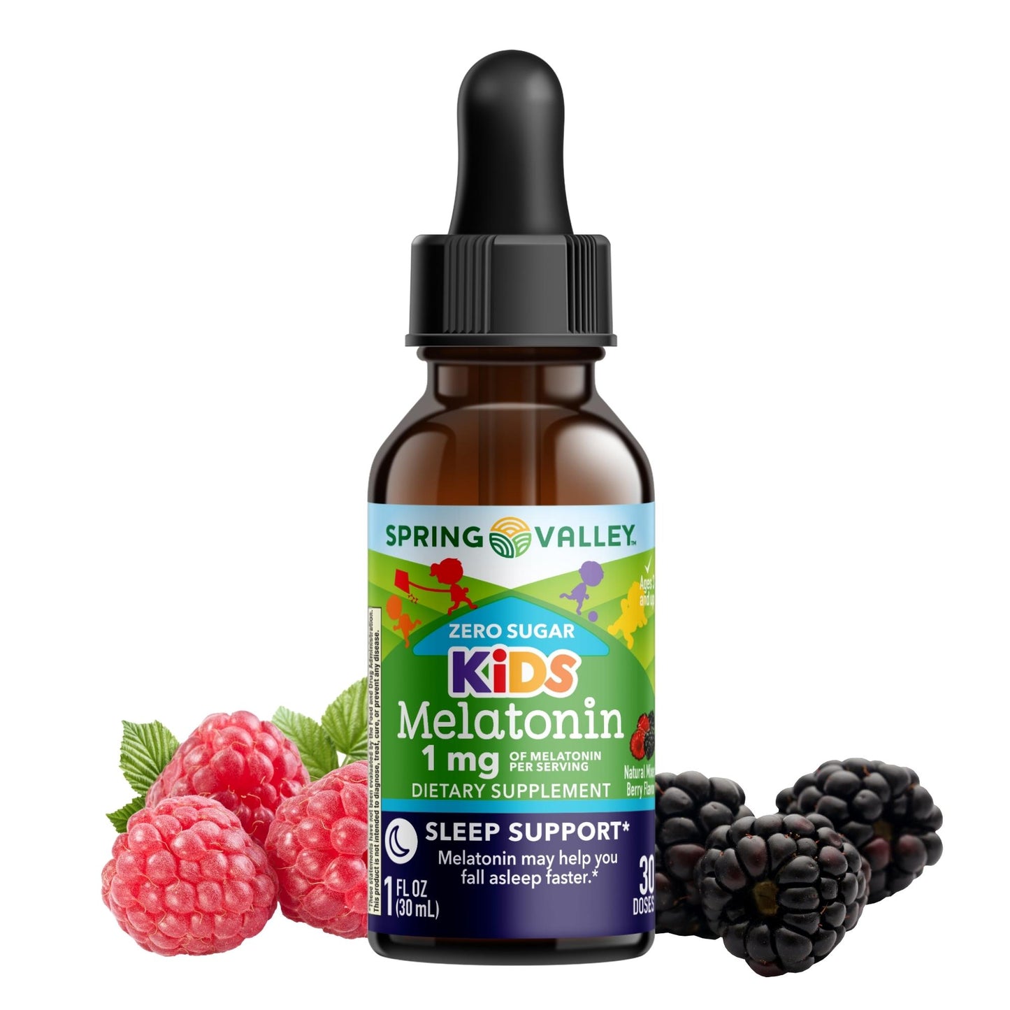 Spring Valley Melatonina 1mg liquida para Niños 1 fl oz, Sabor a Bayas