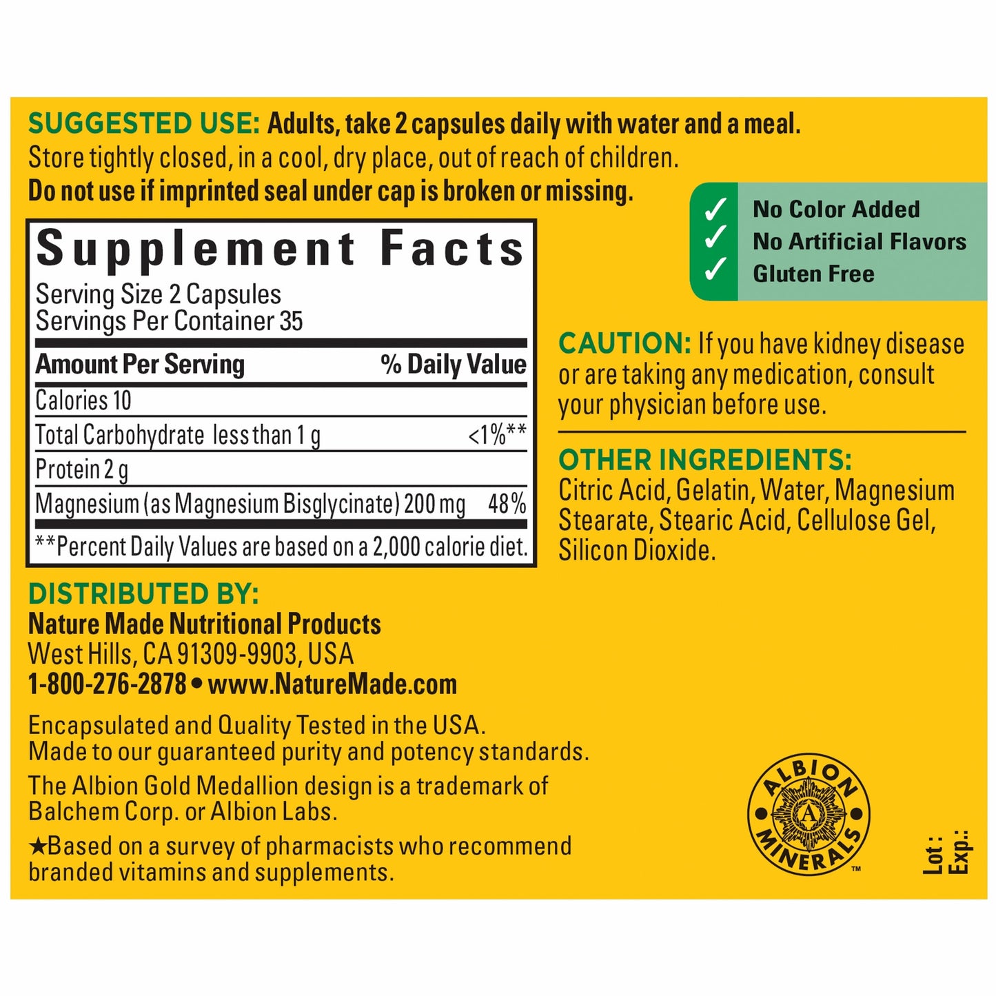 Nature Made Magnesium Glycinate 200 mg,70 Capsules