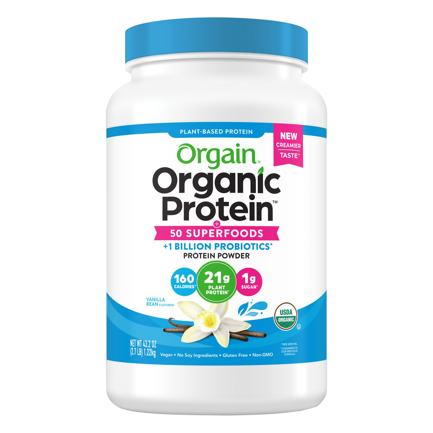 Orgain Organic Protein + 50 Superfoods Plant Based Protein Powder, 21g Protein, Vanilla Bean 1.22kg