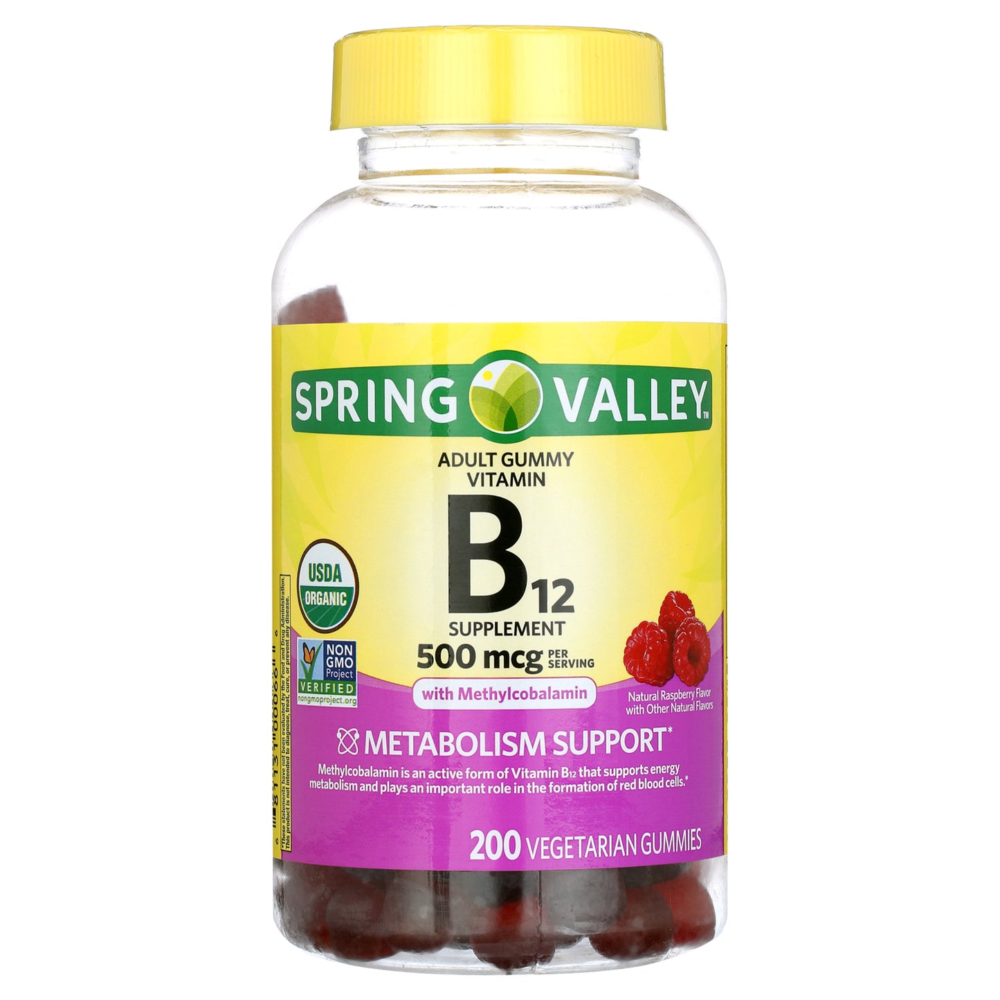 Spring Valley Gomitas Vitamina B12 500 Mcg, 200 gomitas sabor frambuesas