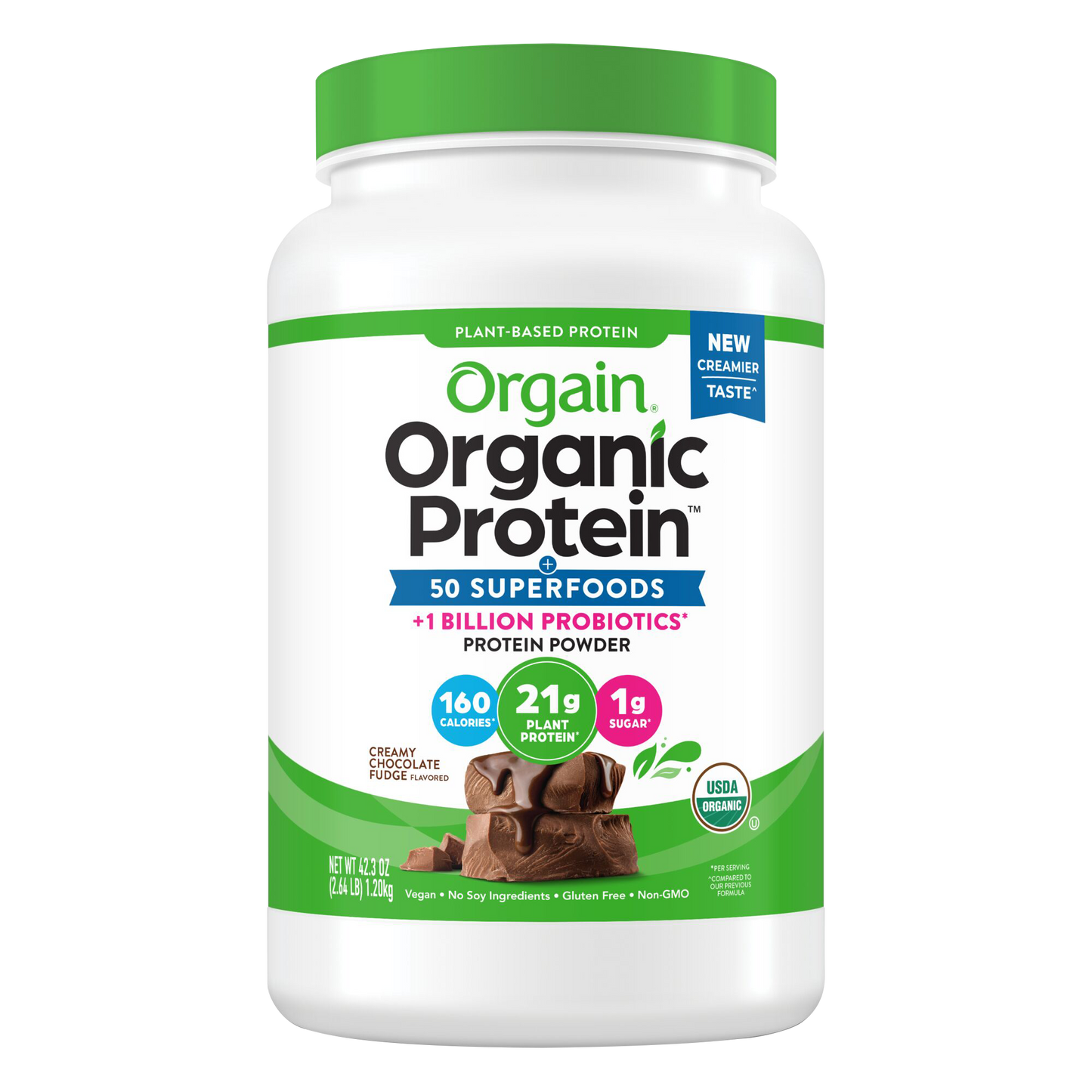 Orgain Organic Protein + 50 Superfoods Plant Based Protein Powder, 21g Creamy Chocolate Fudge, 1.20Kg