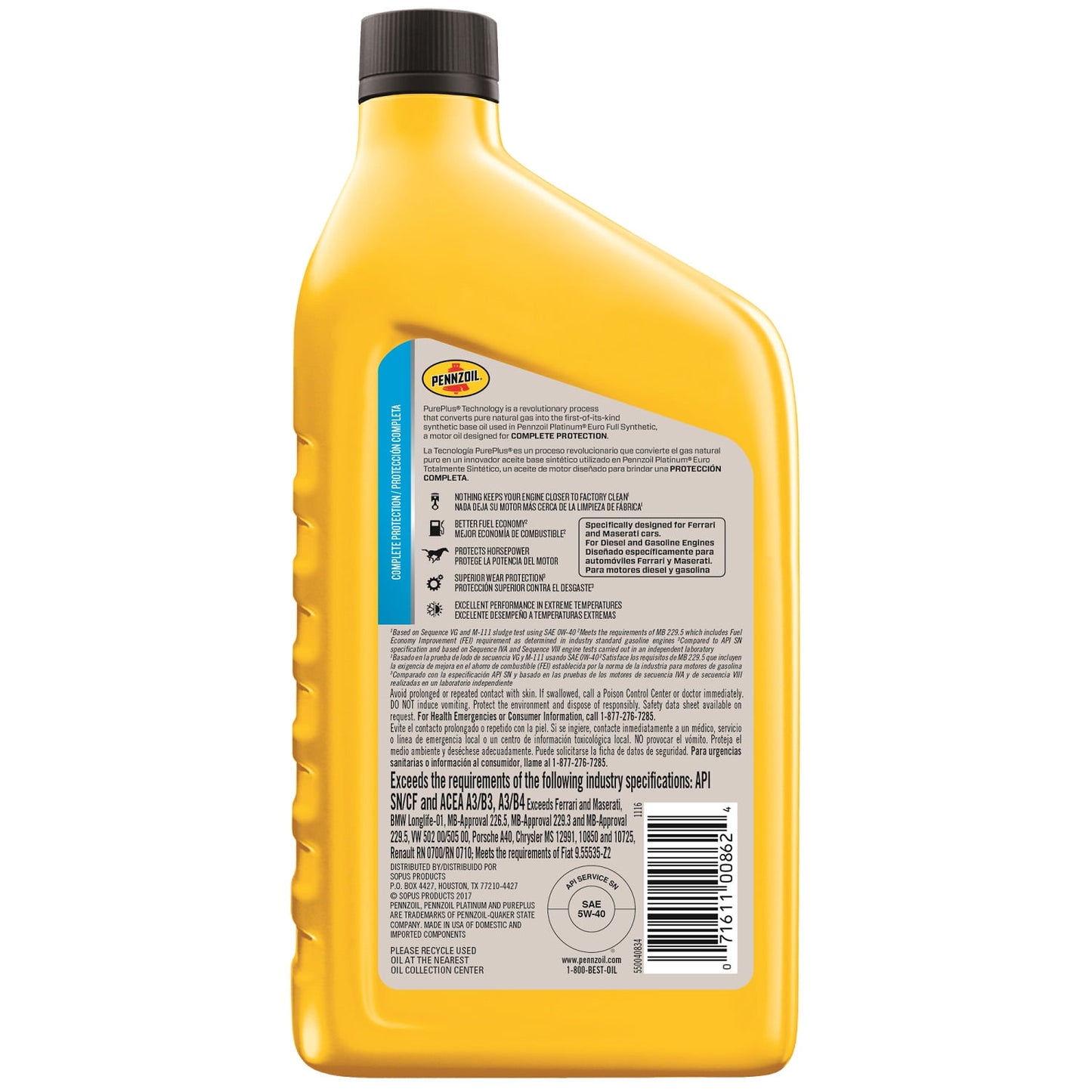 Aceite Pennzoil Platinum Euro 5W-40 946ml