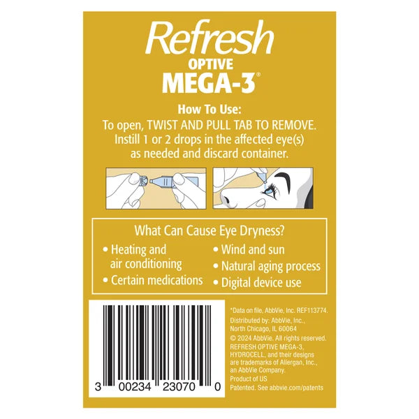 Refresh Optive MEGA-3 Preservative-Free Lubricating Eye Drop, 70 Vials