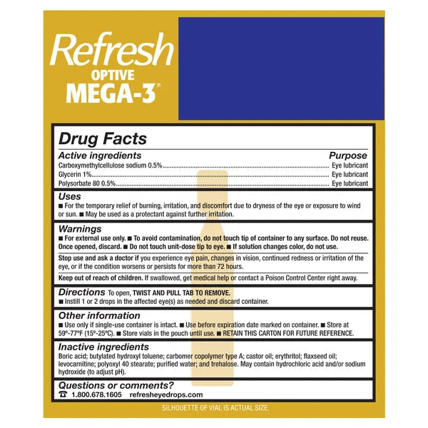 Refresh Optive MEGA-3 Preservative-Free Lubricating Eye Drop, 70 Vials