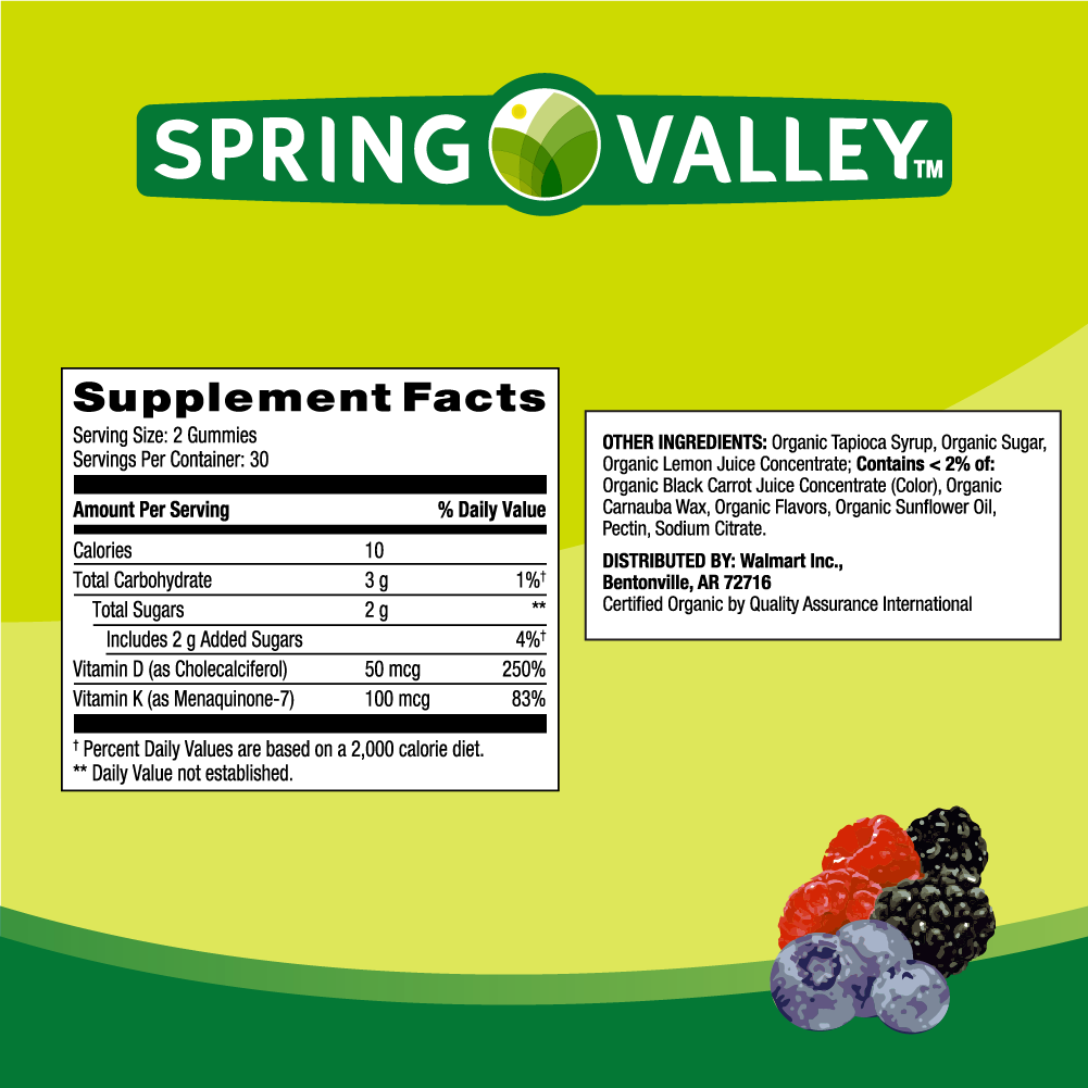 Spring Valley Vitamina K2 + Vitamina D3 60 Unidades Gomitas Vegetarianas