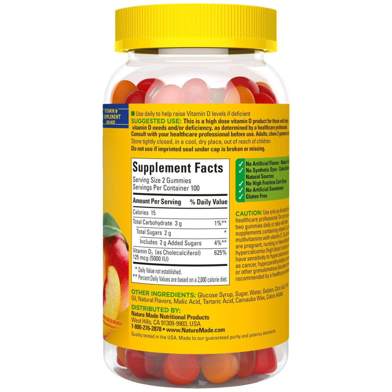 Nature Made Vitamina D3 Extra Fuerte 5000 IU (125 mcg) 200 gomitas