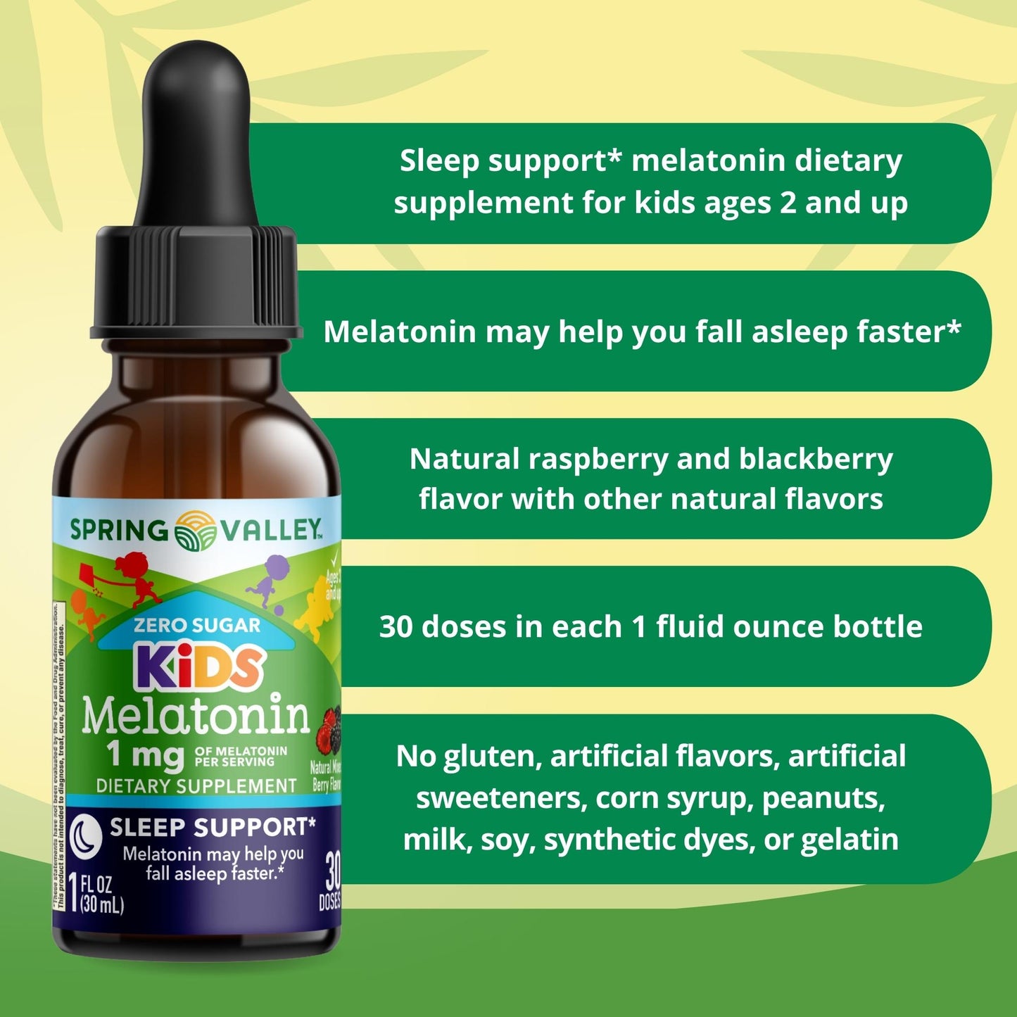 Spring Valley Melatonina 1mg liquida para Niños 1 fl oz, Sabor a Bayas