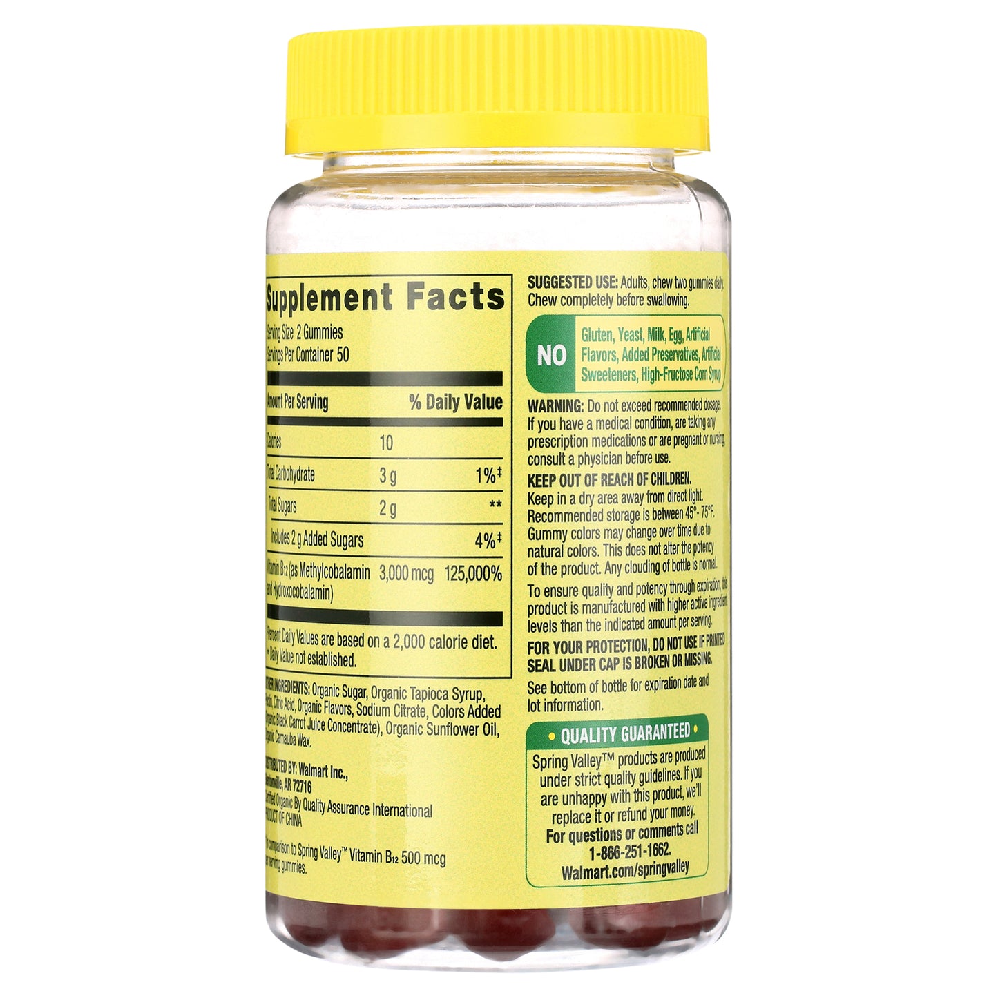 Spring Valley Vitamina B12 3000 Mcg, 100 gomitas sabor frambuesas