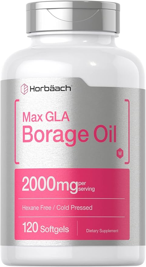 Horbäach aceite de borraja 2000 mg, 320 mg de GLA 120 cápsulas blandas