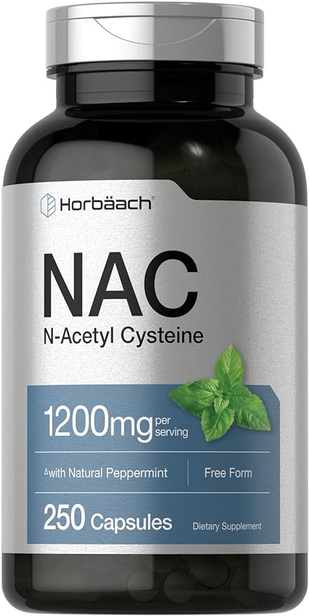 Horbäach NAC N-acetil cisteína 1200 mg 250 cápsulas Sin OMG, sin gluten