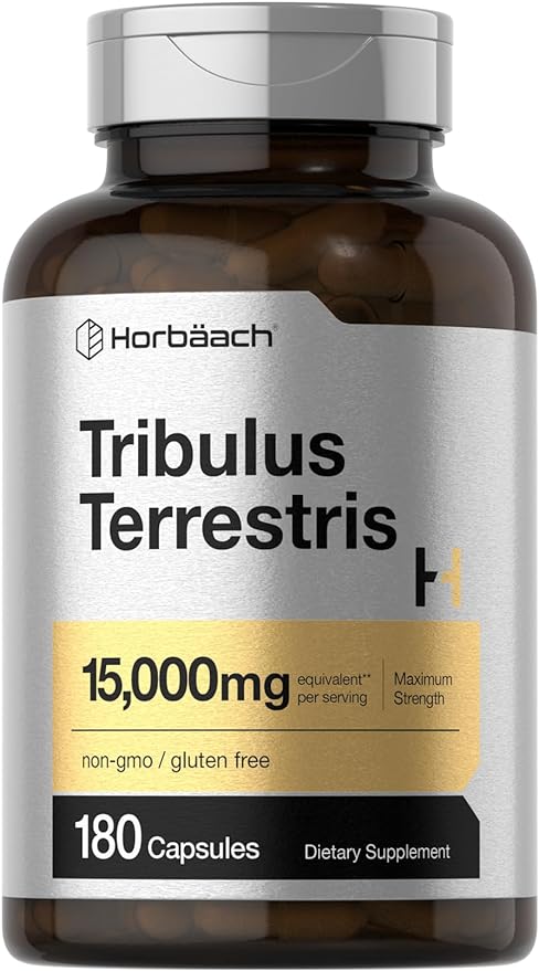 Horbäach Tribulus Terrestris para hombres 15000mg 180 cápsulas sin OMG, sin gluten