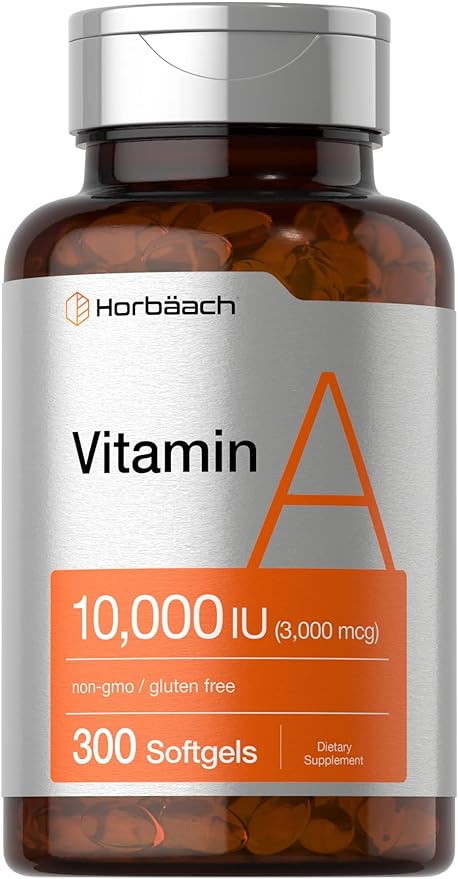 Horbaach Vitamina A 10000 UI 300 unidades Suplemento sin OMG y sin gluten