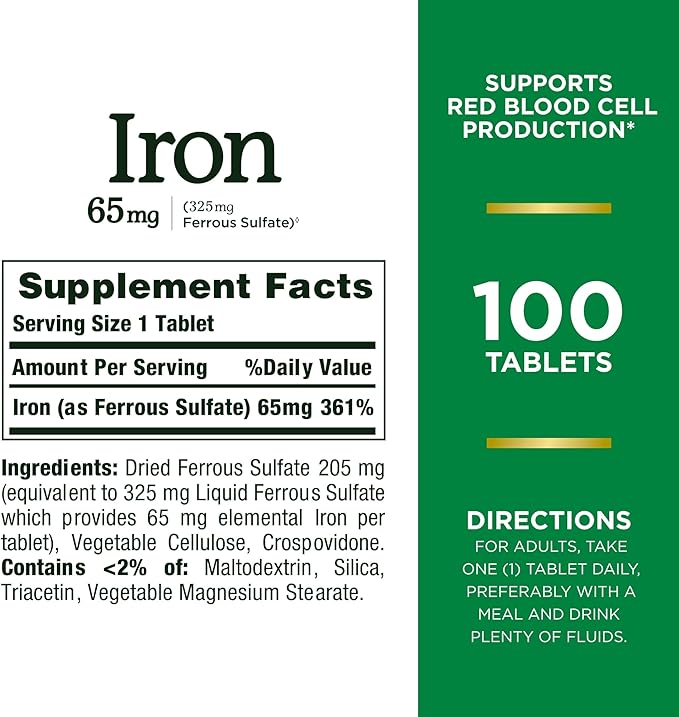 Nature's Bounty hierro, 65 mg 100 tabletas