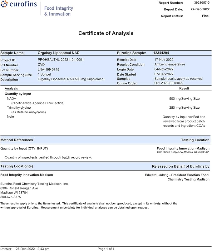Orgabay Liposoma NAD+ 60 SOFTGELS