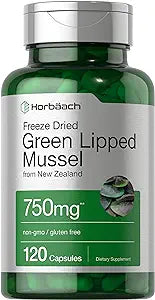 Horbäach Mejillón de labios verdes 750 mg 120 cápsulas Sin OMG y sin gluten