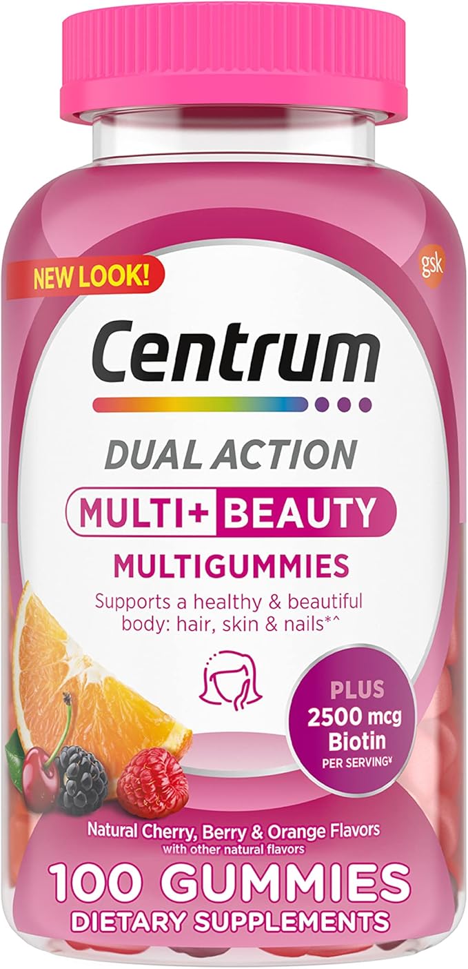 Centrum Dual Action MultiGummies Multi+ Beauty sabores de cereza, baya/naranja, 100 unidades