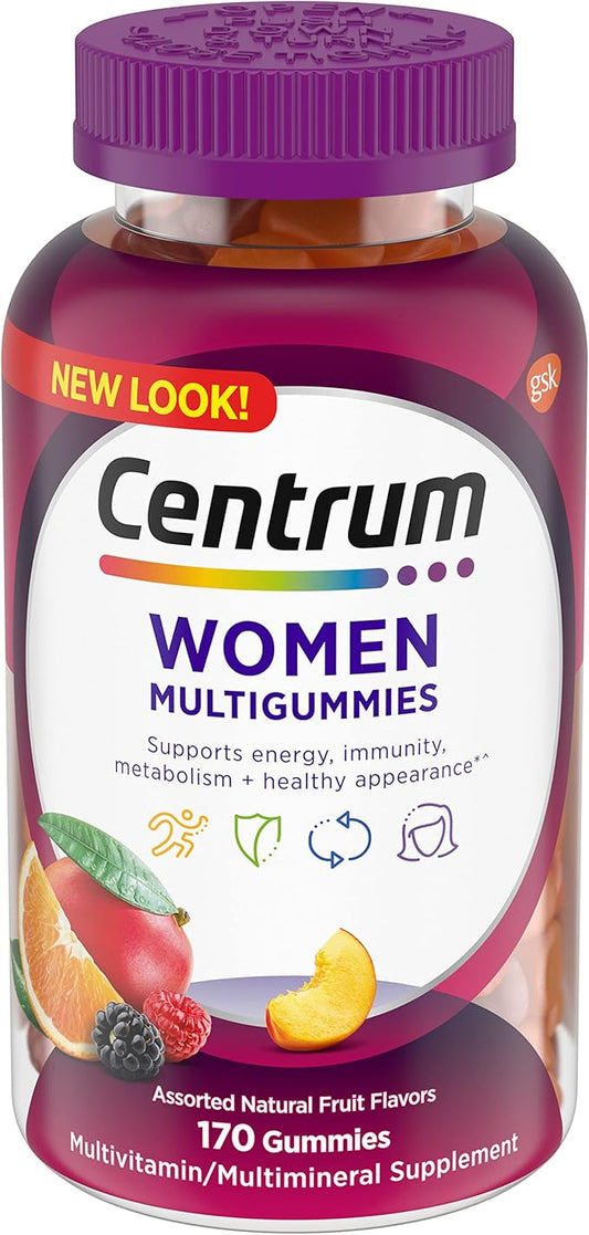 Centrum Multivitamínico para mujeres,con vitamina D3, vitaminas B y antioxidantes, sabor a fruta surtido, 170 unidades