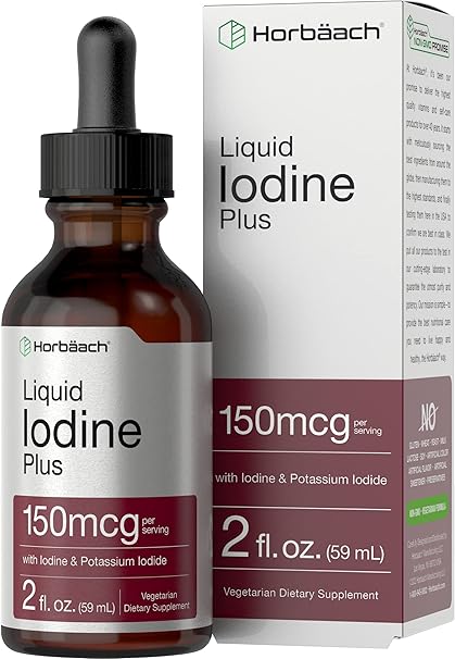 Horbaach Gotas de solución de yodo líquido, 2 onzas líquidas, 150 mcg