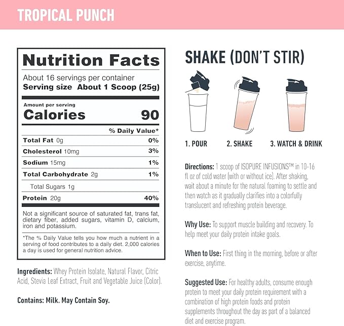 Isopure polvo de proteína sabor a fruta ligera refrescante 400 g