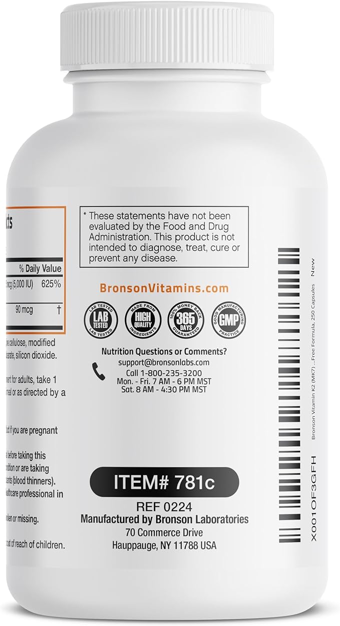 Bronson Vitamin K2 with D3 Supplement 5000 IU 250 Capsules