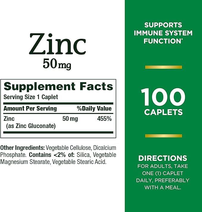 Nature's Bounty Zinc 50 mg, 100 Tabletas