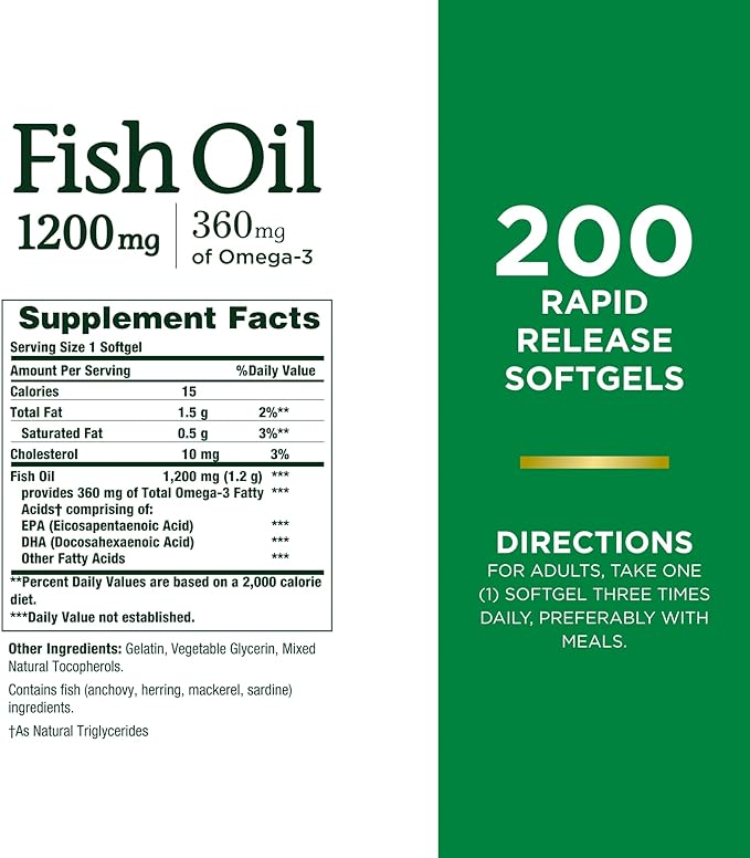 Nature's Bounty Fish Oil 1200 mg, 360 mcg 200 Softgels