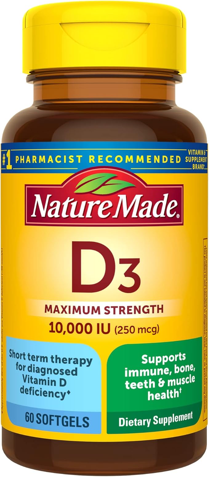 Nature Made Vitamina D3 máxima fuerza 10000 UI 250 mcg 60 cápsulas blandas