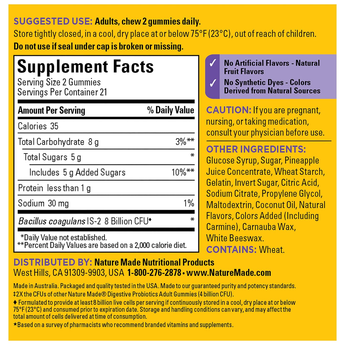 Nature Made Digestive Probiotics Ultra Strength Gummy: 8 Billion CFU, 42 Ct