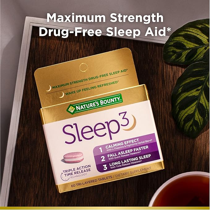 Nature's Bounty Sleep3 Melatonina 10 mg, 60 pastillas de tres capas