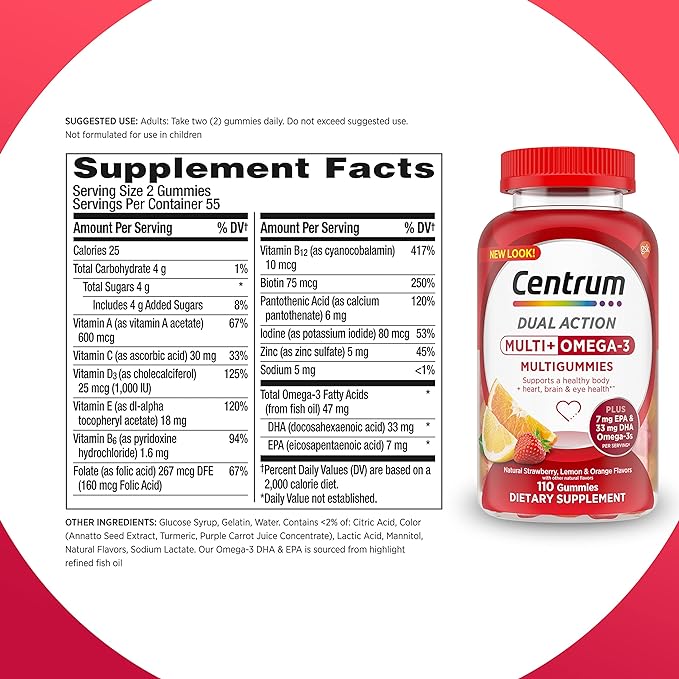 Centrum Dual Action Multi+Omega 3 Multigummies 110 gomitas