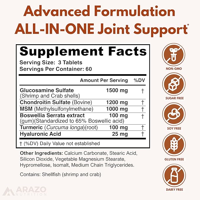 Arazo Nutrition joint support Glucosamina Condroitina MSM 180 tabletas
