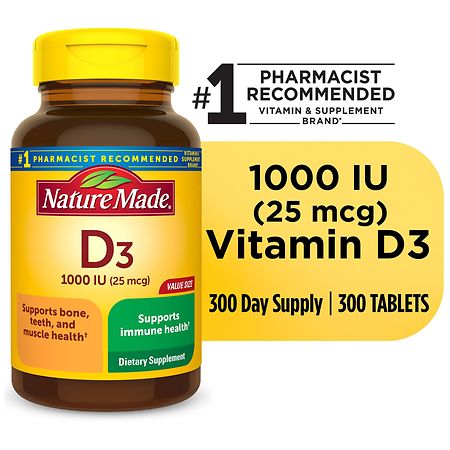 Nature Made Vitamin D3 1000 IU (25 mcg) 300 Tablets