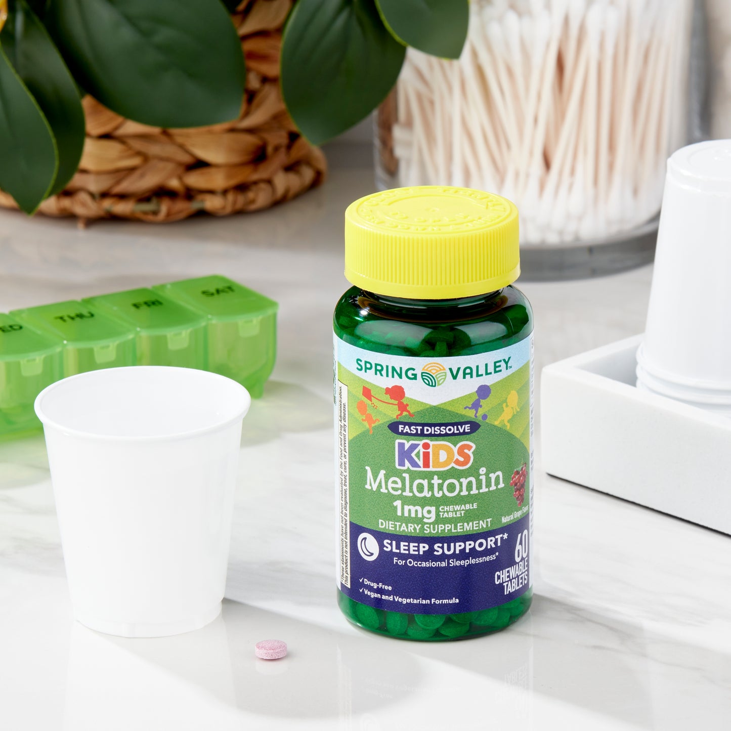 Spring Valley Kids Melatonina 1 mg Sabor a Uva 60 Tabletas Masticables