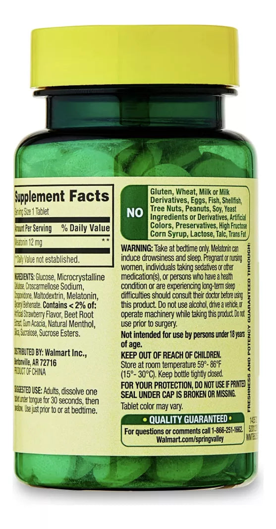Spring Valley Melatonina 12mg 60 Tabletas Vegetarianas