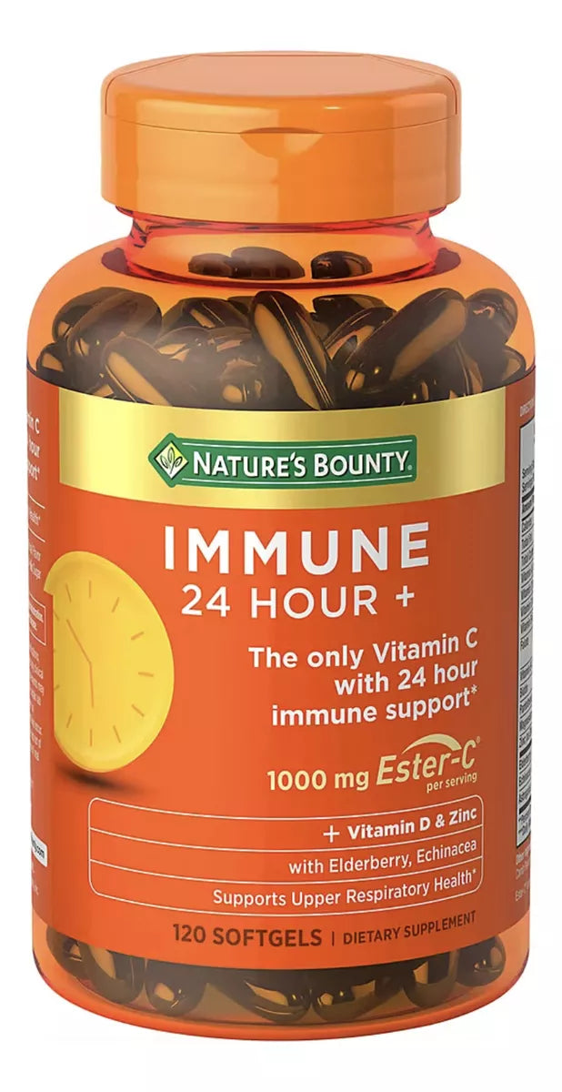 Natures Bounty Immune 24 Horas 1,000mg C + D3 Y Zinc 120 Gel
