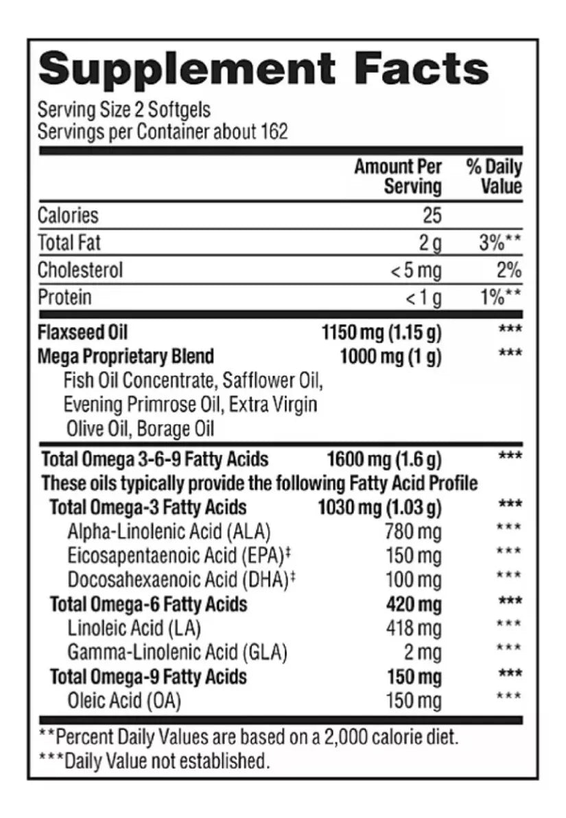 Omega 3-6-9 Salud Cardiovascular (325) Cápsulas Americano Sabor Sin Sabor