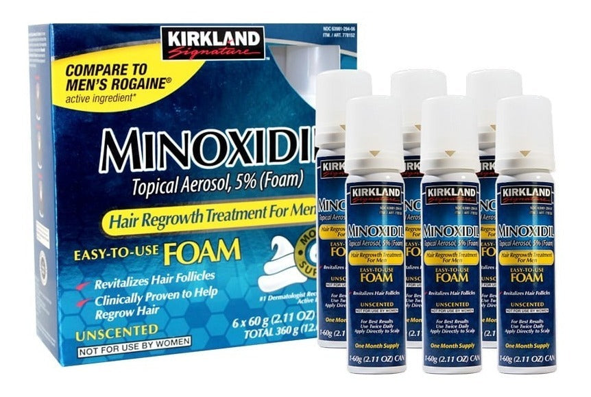 Kirkland Signature Capilar anticaída Pack 6 360g Topico en aerosol 5% Minoxidil FOAM 6 meses tratamiento regenerativo para Hombres