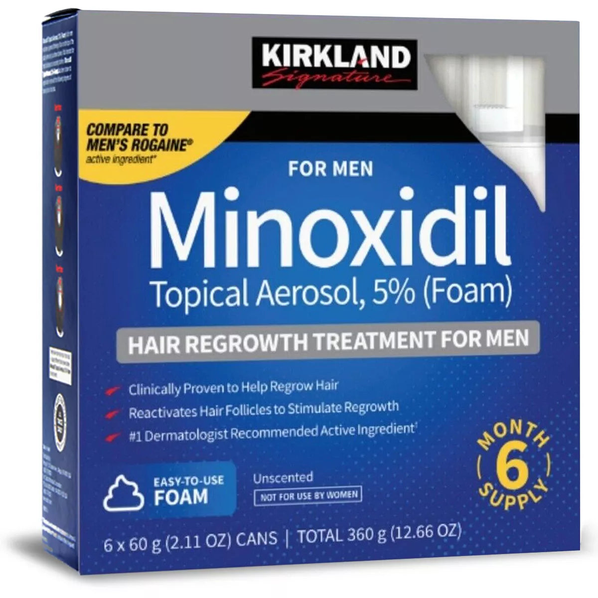 Kirkland Signature Capilar anticaída Pack 6 360g Topico en aerosol 5% Minoxidil FOAM 6 meses tratamiento regenerativo para Hombres