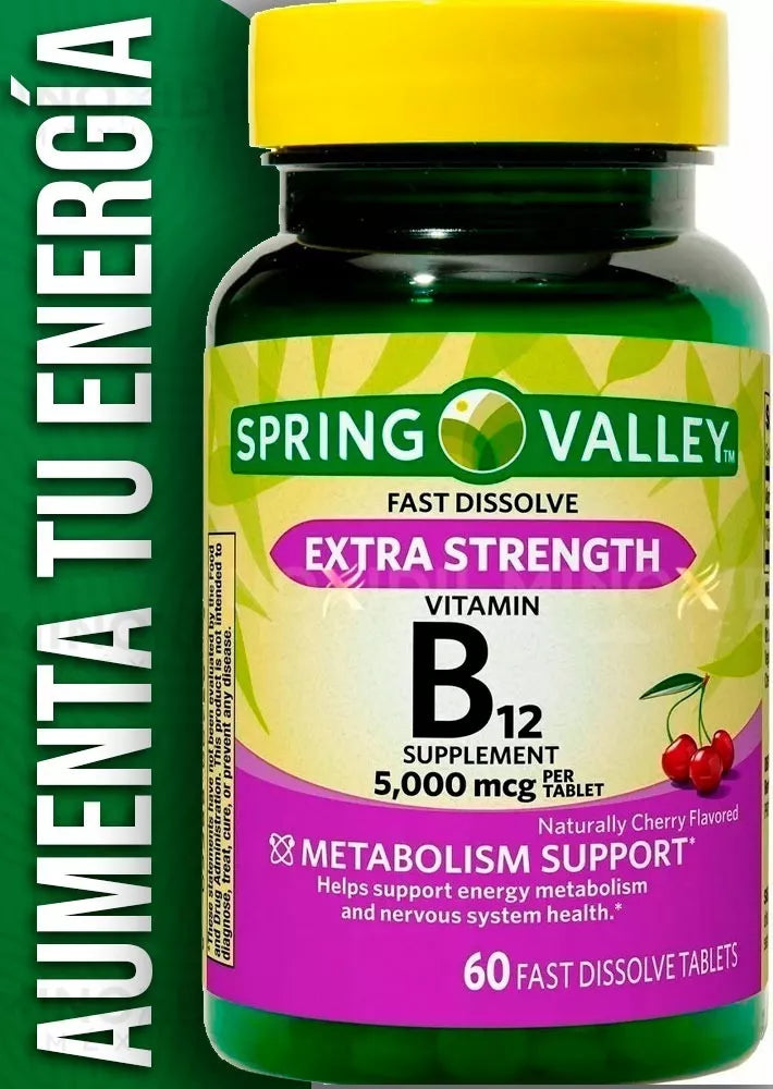 Spring Valley Vitamina B12 Sublingual Ultra Fuerza | 5000 Mcg | 60 Tabs